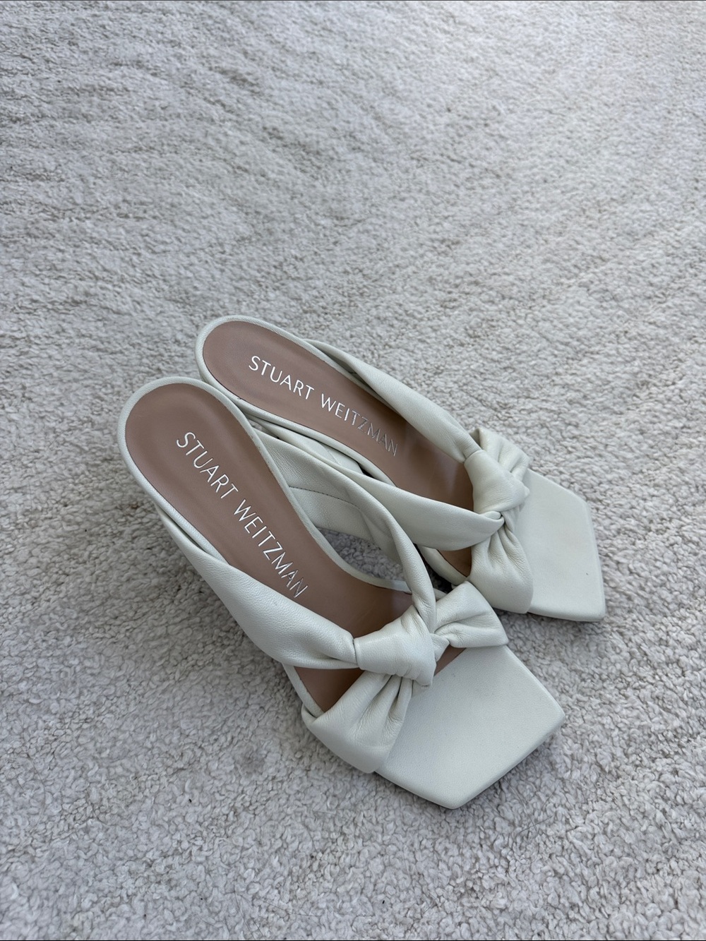 Stuart Weitzman Ivory Knot Front Square-Toe Mules